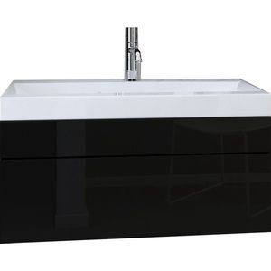 Meubel onder de wastafel - Badkamermeubel - Luna 60 - Zwart glas - 60 x 30 x 35 cm