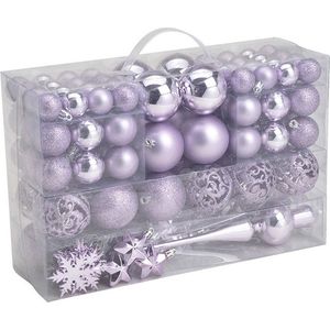 G. Wurm Kerstballen met piek - 111-delig - kunststof - lila paars - 3-4-6 cm