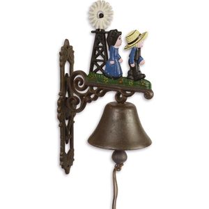 Decoratief Beeld - Een Set Van Twee Gietijzeren Windmolen Bellen - Gietijzer - Wexdeco - Zwart, Wit, Blauw, Bruin En Geel - 40.5 X 20 Cm