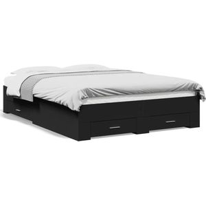 vidaXL - Bedframe - met - lades - bewerkt - hout - zwart - 140x190 - cm