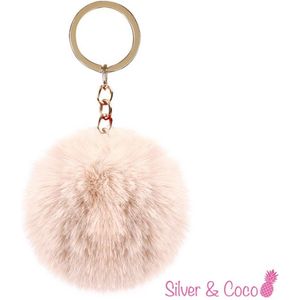 SilverAndCoco® - Meisjes Faux Fur Bal / Sleutelhanger Auto Huis / Key Chain Pom Pom / Sleutel Ring Nep Bol Imitatie Bont / Pluche Fluffy Bolletje / Sleutels Vrouwen - Wit / Beige