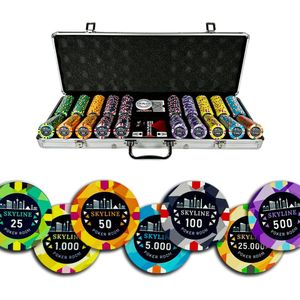 Poker Merchant - poker set Skyline Tournament 500 chips - incl. pokerkoffer- incl. pokerkaarten - incl. dealerbutton.