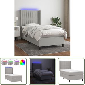 The Living Store Boxspring met matras en LED stof lichtgrijs 90x190 cm - Boxspring - Led Bed - Slaapcomfort - Tweepersoonsbed - King Size Bed