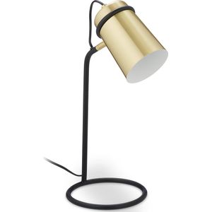 Relaxdays bureaulamp - kantelbare kap - tafellamp - E14 - metaal - snoer - zwart/goud