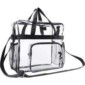 Transparent Carry Bag Transparent Sports Bag Stadium Approved Waterproof Transparent PVC Cosmetic Storage Bag with Zip Pockets for Work Sports Games 30 x 30 x 15 cm, transparent, Transparent