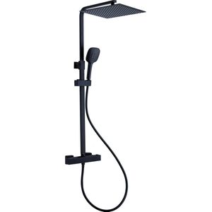 Doucheset Opbouw Compleet Mat Zwart - Regendouche Vierkant 25 x 25 cm - Sedal binnenwerk -Thermostaatkraan – Zeer goede kwaliteit – RVS en Messing – Design