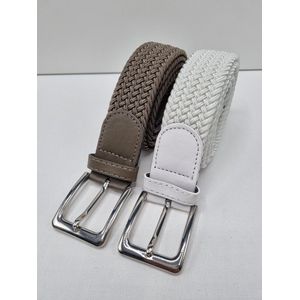 Elastische broekriem Stretch riem Vlecht riem Gevlochten riem Elastiek riem - unisex - geschikt voor zowel mannen als vrouwen Kleur -1 Kaki -2 Wit 110 CM 2 pack deal van SKB Fashion