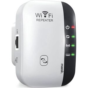 MAESK® - WiFi Versterker Stopcontact - WiFi Extender - 300Mbps - WiFI repeater - 2.4Ghz only - Mini - Klein formaat