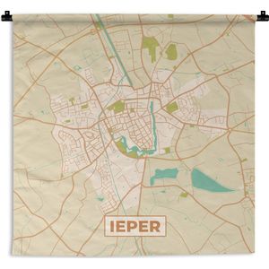 Wandkleed - Wanddoek - Vintage - Ieper - Plattegrond - Kaart - Stadskaart - 180x180 cm - Wandtapijt