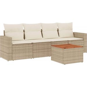 vidaXL - 5-delige - Loungeset - met - kussens - poly - rattan - beige