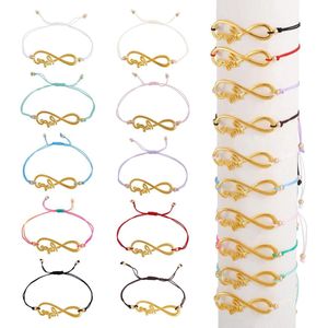 10 stuks verstelbare armband koord met gouden oneindigheidsschakel bedels voor mannen en vrouwen - voor het maken van pols vriendschap armbanden