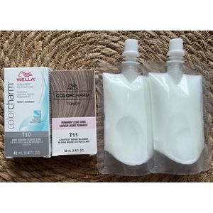 DUOPACK - Wella Color Charm Liquid Toner - T10&T11 + developer - Pale Blonde/Lightest Ash Blonde - Wella toner - Haartoner - Haarkleuring - Ultra lichtblond - Lichtblond - Asblond - Anti geel - Antiorange