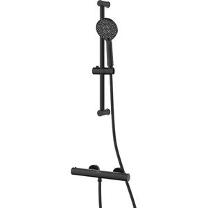 EcoRain© Waterbesparende Glijstang Doucheset Charly met 13 CM Handdouche en 15 CM Thermostaatkraan Zwart - 50% Waterbesparende Glijstangset - Hoge Druk - Betere Huid Handdouche - Luxe RVS RegendoucheSet - Universele Aansluiting - Anti-Kalk Douchekop