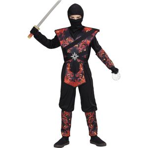 Widmann - Ninja & Samurai Kostuum - Ninja Vlammende Draak Dojo - Jongen - Rood, Zwart - Maat 158 - Carnavalskleding - Verkleedkleding