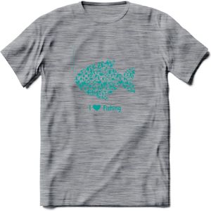 I Love Fishing - Vissen T-Shirt | Aqua | Grappig Verjaardag Vis Hobby Cadeau Shirt | Dames - Heren - Unisex | Tshirt Hengelsport Kleding Kado - Donker Grijs - Gemaleerd - XL