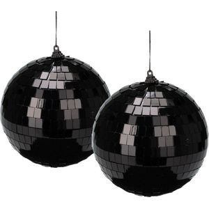 Christmas Decoration discobal kerstbal - 2x - zwart -12 cm -kunststof