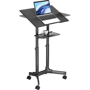 Verstelbaar Sta-bureau met Wielen - Draagbaar Laptop Werkstation voor Thuis en Kantoor - Verrijdbaar Sta-bureau voor Zitten en Staan