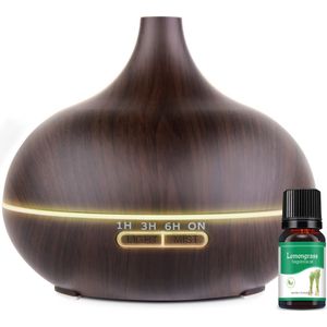 Vivid Green Aroma diffuser 550 ML - Aromatherapie - Verstuiver etherische olie - Luchtbevochtiger - Geurverspreider – Aromadiffusers - Vernevelaar - Olie - Donkerbruin