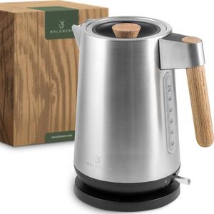 WALDWERK Design Kettle - 3000 Watt - 1.7L - Ketel roestvrij staal - Kettel met echte eiken handgrepen en roestvrij 304 roestvrij staal