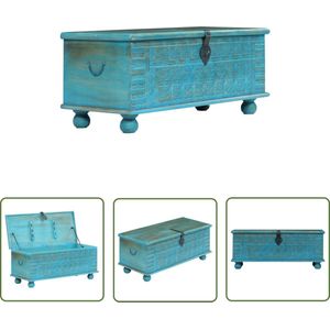 vidaXL Kast - Opbergkist - Opbergkist 100x40x41 cm massief mangohout blauw - Mangohout - Blue - Vintage