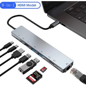 YSM Dock - Hub - Usb/c - 8in1 - Thunderbolt - Hdmi - Splitter - 4k - Micro/sd - Rj45 - 87W- Compatibel Met Alle Laptops & Besturingssystemen