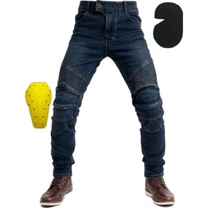 RAMBUX® - Motorbroek - Blauw - Jeans Heren - Spijkerbroek - Beschermende Motorkleding - Motorbroek Heren - Inclusief Heup & Knie Pads - Maat 28 (S)