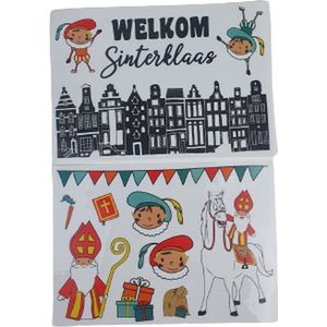 Sinterklaas Raamsticker met tekst ''Welkom Sinterklaas'' - Zwart / Wit - 20 x 30 cm - Schoencadeautjes sinterklaas - 5 stickers - Sticker papier - Cadeau Stickers - kado Tags - Pieten - pakjesavond