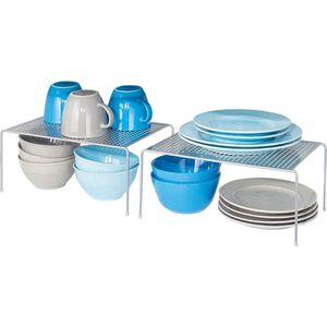 Set van 2 keukenschotelrekken - Vrijstaand metalen bordenrek - Groot keukenrek voor kopjes, borden, voedsel enz. - Zilver