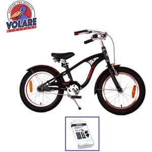 Volare Kinderfiets Miracle Cruiser - 16 inch - Zwart - Inclusief fietshelm & accessoires