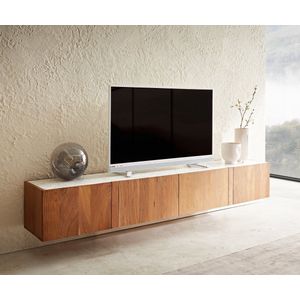 TV-meubel Secara 200 cm acacia natuur 4 deuren zwevend marmer
