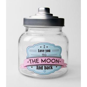 Valentijn - Snoeppot - I love you to the moon and back - Gevuld met Drop - In cadeauverpakking