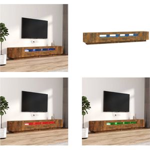 vidaXL 3-delige Tv-meubelset met LED bewerkt hout gerookt eikenkleurig - Tv-kast - Tv-kasten - Tv-meubel - Tv-meubel Met LED-verlichting