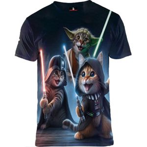 Katten spelen met lightsabers T-shirt Maat M - Crew neck - Festival shirt - Superfout - Fout T-shirt - Feestkleding - Festival outfit - Foute kleding - Kattenshirt