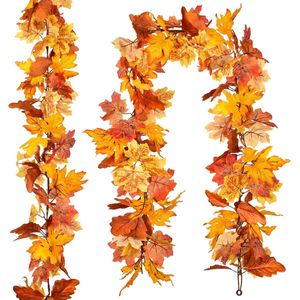 2 stuks kunstesdoornblad-slinger, valse herfstbladeren, kunstherfstbladeren voor binnen en buiten, bruiloft, oogstfeest, diner, feest, open haard, decoratie
