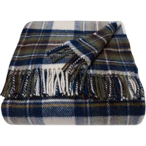 WOOOL® | Wollen Luxury Plaid | TARTAN (Muted Blue Dress Stewart) | 150x183cm | 100% Lamswol | Schots Geruite Deken - Blauw met Grijs & Groen