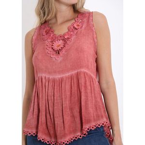 Mouwloze top met bloemen, zomer top, kleur Terracotta Maat 38-40