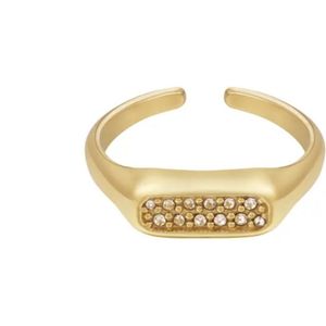 RVS - langwerpige ring - goud - met steentjes- gift - cadeau vrouw