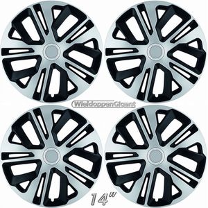 Wieldoppen set RAVE-SB 14 inch in zilver/zwart + chroom ring. Set a 4 stuks (CONTROLEER UW BANDENMAAT en lees a.u.b. de onderstaande, uitgebreide tekst!)