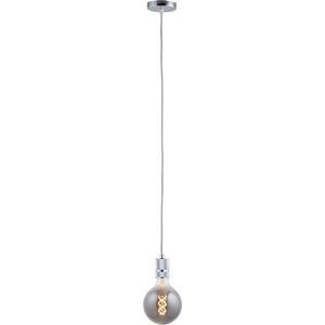 Pendel Chroom - Inclusief Lichtbron Rookglas - Classic - 1.5m Snoer - Met Plafondkap