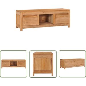 The Living Store Koloniale TV-meubel - 100 x 30 x 35 cm - Massief teakhout - 2 lades en 1 vak