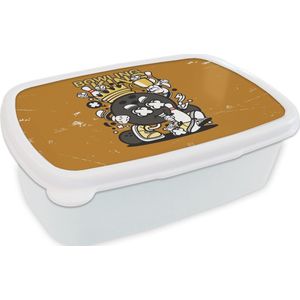 Broodtrommel Wit - Lunchbox - Brooddoos - Vintage - Bowling - Koning - 18x12x6 cm - Volwassenen