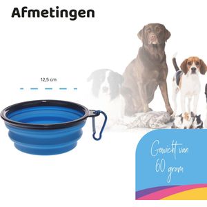 Opvouwbare Voerbak en Drinkbak - Blauw - Voor Hond, Kat en Huisdieren - Hondenvoerbakje - Hondenvoer - Kattenbak - Inclusief Karabijnhaak