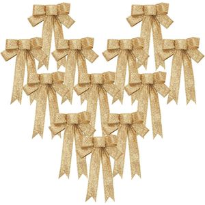 Kerst lint strikken 12 stks gouden strik glitter kerstboom strikken opknoping ornamenten voor Craft DIY kerst kransen bruiloft vakantie partij muur tafel huis decoratie geschenken geschenkverpakking benodigdheden