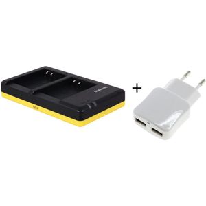 Huismerk Duo lader voor 2 camera accu's Nikon EN-EL23 + handige 2 poorts USB 230V adapter