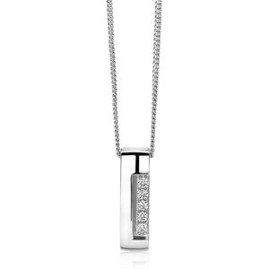 Mart Visser by ZINZI zilveren ketting met strakke rechte hanger glad wit 45cm MVC17