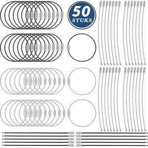 50 Stuks Staaldraad Sleutelringen - Staalkabel DIY Sleutelhangers Ringen - Keychain Keyrings - Sleutelhangers & Sieraden Maken Set - Sleutel Hanger - Sleutel Splitringen voor Hobby & Sleutellabels - Boekringen Klikringen - Flashcard Ringen