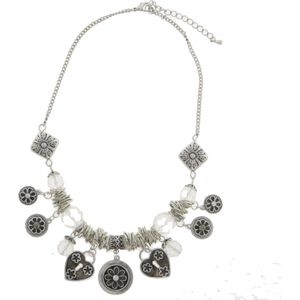 Behave Ketting - dames - zilver kleur - hangers - hartjes - bloemen - metaal - 43 cm