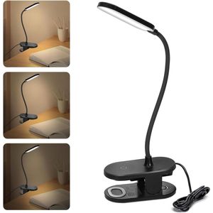 Bureaulamp Clip-On Leeslamp met 360° Verstelbare Flexibele Arm en 3 Helderheidsstanden LED Snoerlamp 4000K Kleur - Oogbescherming Voor Lezen Werken Zwart