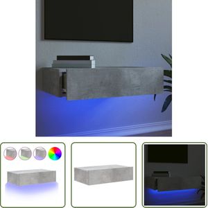 The Living Store TV-meubel Betongrijs - LED-verlichting - 60 x 35 x 15.5 cm