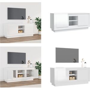 vidaXL Tv-meubel 102x35x45 cm bewerkt hout hoogglans wit - Tv-meubel - Tv-meubelen - Tv-standaard - Televisiemeubel
